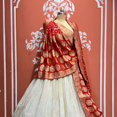 PURE VISCOS KHADDI GEORGETTE DUPATTA WITH TISSUE LEHENGA