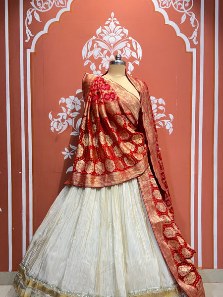PURE VISCOS KHADDI GEORGETTE DUPATTA WITH TISSUE LEHENGA