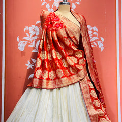 PURE VISCOS KHADDI GEORGETTE DUPATTA WITH TISSUE LEHENGA