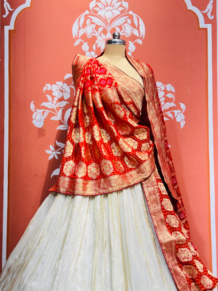PURE VISCOS KHADDI GEORGETTE DUPATTA WITH TISSUE LEHENGA