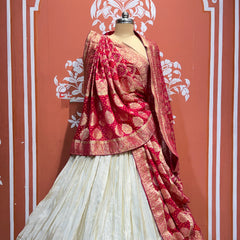 PURE VISCOS KHADDI GEORGETTE DUPATTA WITH TISSUE LEHENGA