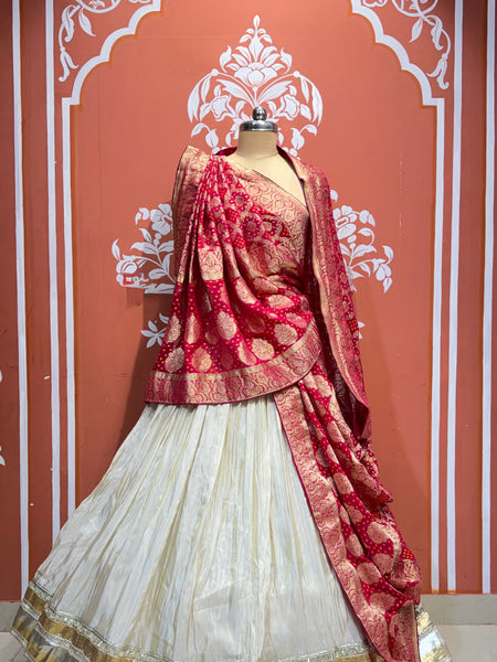 PURE VISCOS KHADDI GEORGETTE DUPATTA WITH TISSUE LEHENGA