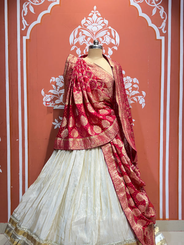 PURE VISCOS KHADDI GEORGETTE DUPATTA WITH TISSUE LEHENGA