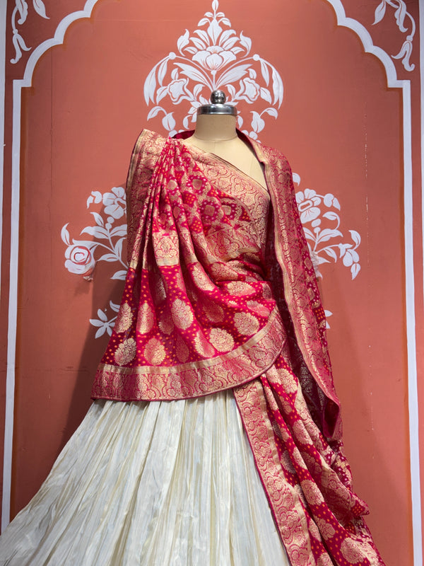 PURE VISCOS KHADDI GEORGETTE DUPATTA WITH TISSUE LEHENGA