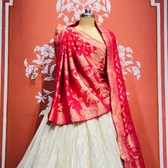 PURE VISCOS KHADDI GEORGETTE DUPATTA WITH TISSUE LEHENGA