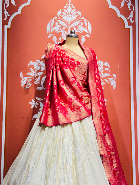 PURE VISCOS KHADDI GEORGETTE DUPATTA WITH TISSUE LEHENGA