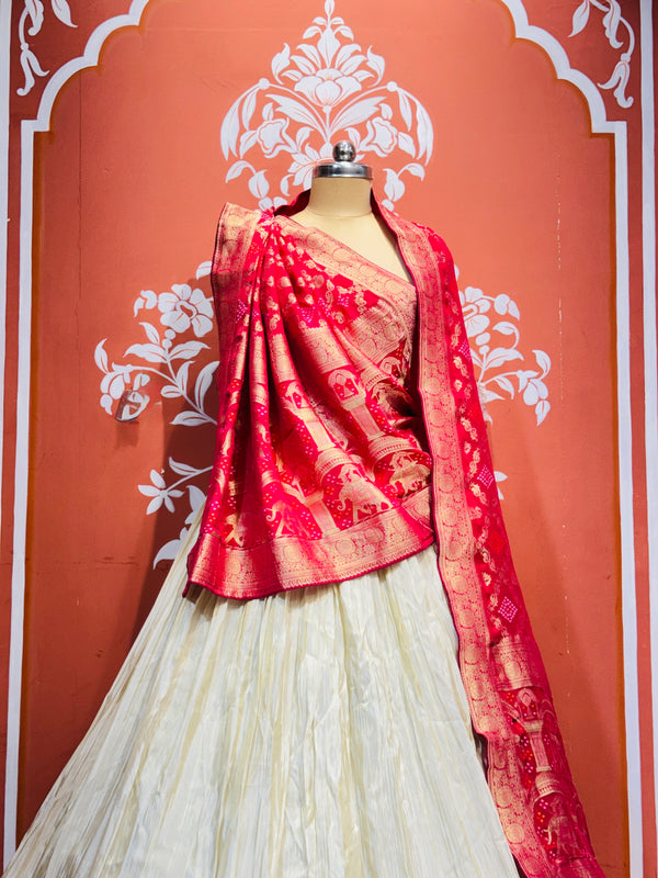 PURE VISCOS KHADDI GEORGETTE DUPATTA WITH TISSUE LEHENGA