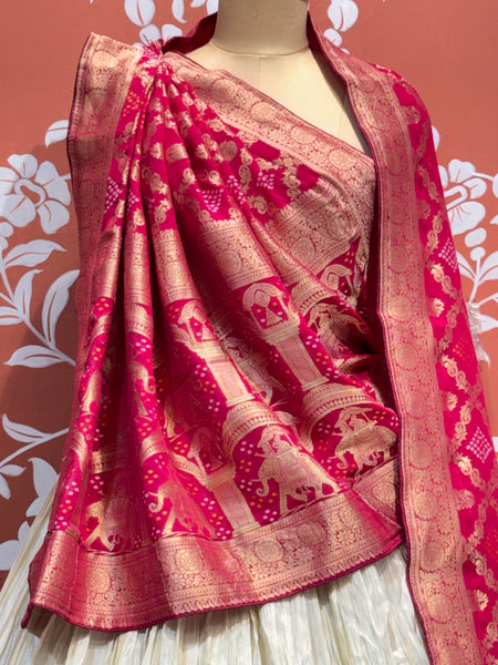 PURE VISCOS KHADDI GEORGETTE DUPATTA WITH TISSUE LEHENGA