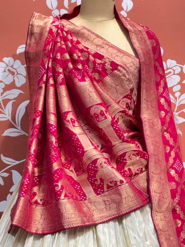 PURE VISCOS KHADDI GEORGETTE DUPATTA WITH TISSUE LEHENGA