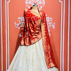 PURE VISCOS KHADDI GEORGETTE DUPATTA WITH TISSUE LEHENGA