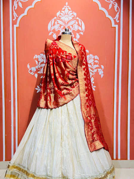 PURE VISCOS KHADDI GEORGETTE DUPATTA WITH TISSUE LEHENGA