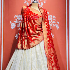 PURE VISCOS KHADDI GEORGETTE DUPATTA WITH TISSUE LEHENGA