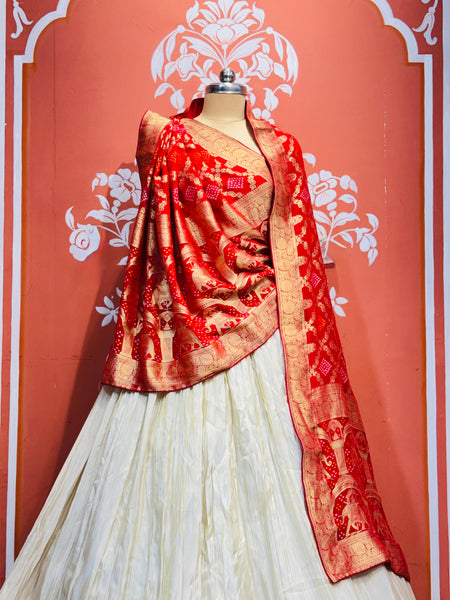 PURE VISCOS KHADDI GEORGETTE DUPATTA WITH TISSUE LEHENGA