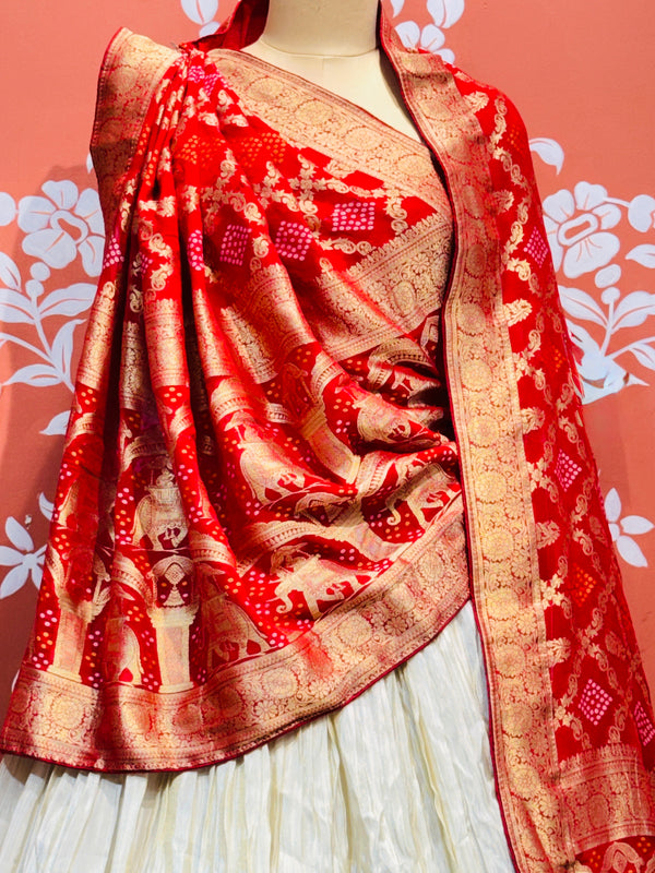 PURE VISCOS KHADDI GEORGETTE DUPATTA WITH TISSUE LEHENGA