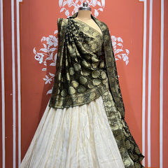 PURE VISCOS KHADDI GEORGETTE DUPATTA WITH TISSUE LEHENGA