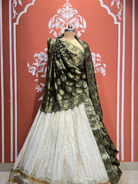 PURE VISCOS KHADDI GEORGETTE DUPATTA WITH TISSUE LEHENGA
