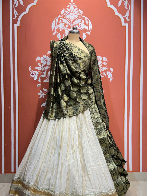 PURE VISCOS KHADDI GEORGETTE DUPATTA WITH TISSUE LEHENGA