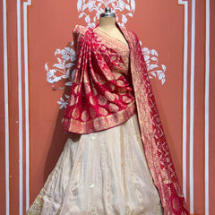 PURE VISCOS KHADDI GEORGETTE DUPATTA WITH TISSUE LEHENGA
