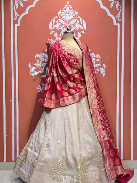 PURE VISCOS KHADDI GEORGETTE DUPATTA WITH TISSUE LEHENGA