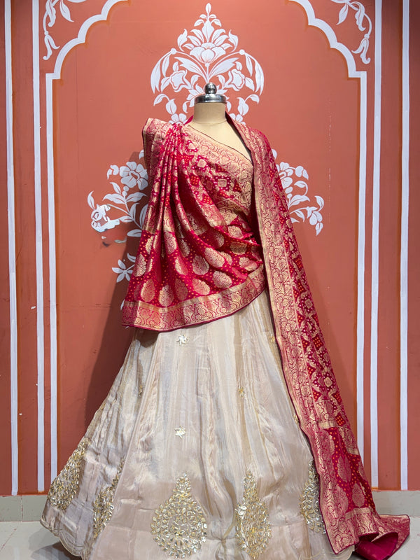PURE VISCOS KHADDI GEORGETTE DUPATTA WITH TISSUE LEHENGA