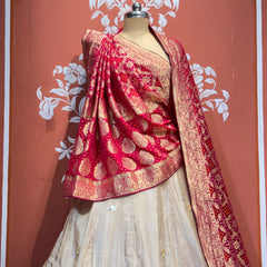 PURE VISCOS KHADDI GEORGETTE DUPATTA WITH TISSUE LEHENGA
