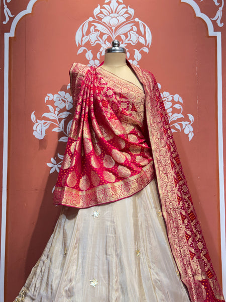 PURE VISCOS KHADDI GEORGETTE DUPATTA WITH TISSUE LEHENGA
