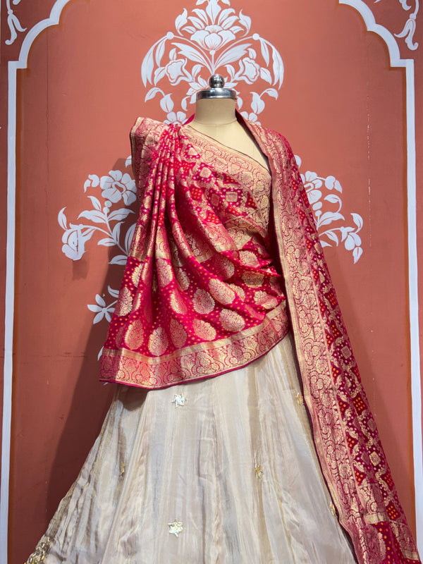 PURE VISCOS KHADDI GEORGETTE DUPATTA WITH TISSUE LEHENGA