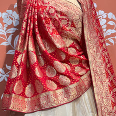 PURE VISCOS KHADDI GEORGETTE DUPATTA WITH TISSUE LEHENGA