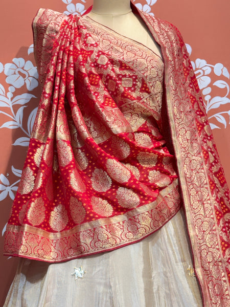 PURE VISCOS KHADDI GEORGETTE DUPATTA WITH TISSUE LEHENGA