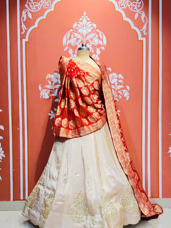 PURE VISCOS KHADDI GEORGETTE DUPATTA WITH TISSUE LEHENGA