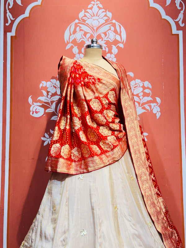PURE VISCOS KHADDI GEORGETTE DUPATTA WITH TISSUE LEHENGA