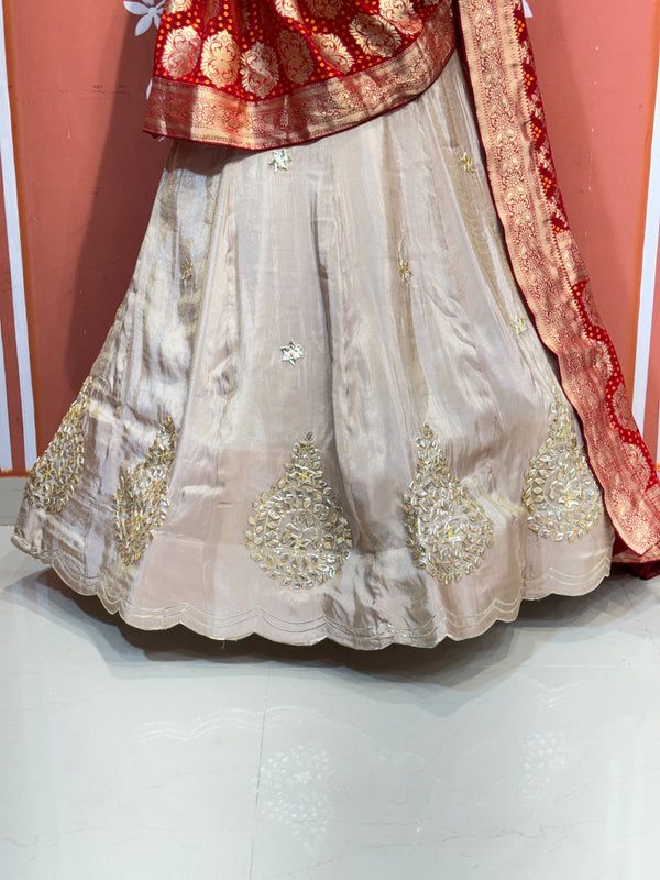 PURE VISCOS KHADDI GEORGETTE DUPATTA WITH TISSUE LEHENGA
