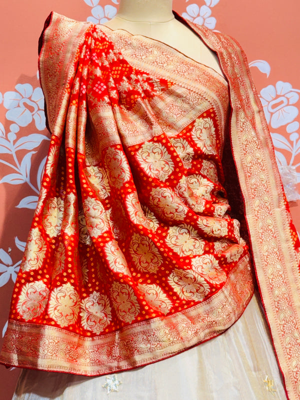 PURE VISCOS KHADDI GEORGETTE DUPATTA WITH TISSUE LEHENGA