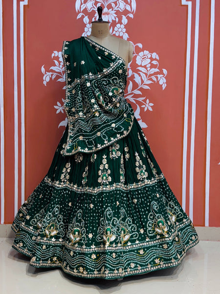 PURE GAZI SILK HANDWORK GOTA PATTI LEHENGA