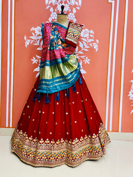 GEORGETTE EMBROIDERED LEHENGA WITH GAZI SILK DUPATTA