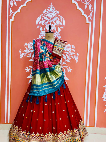 GEORGETTE EMBROIDERED LEHENGA WITH GAZI SILK DUPATTA