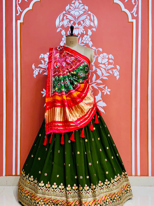 GEORGETTE EMBROIDERED LEHENGA WITH GAZI SILK DUPATTA