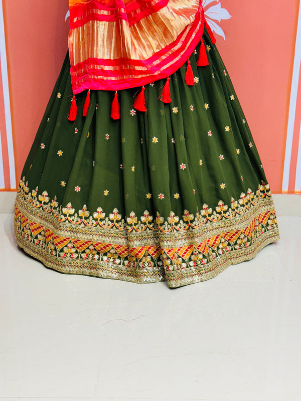 GEORGETTE EMBROIDERED LEHENGA WITH GAZI SILK DUPATTA