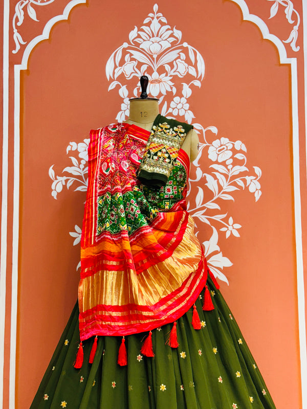GEORGETTE EMBROIDERED LEHENGA WITH GAZI SILK DUPATTA