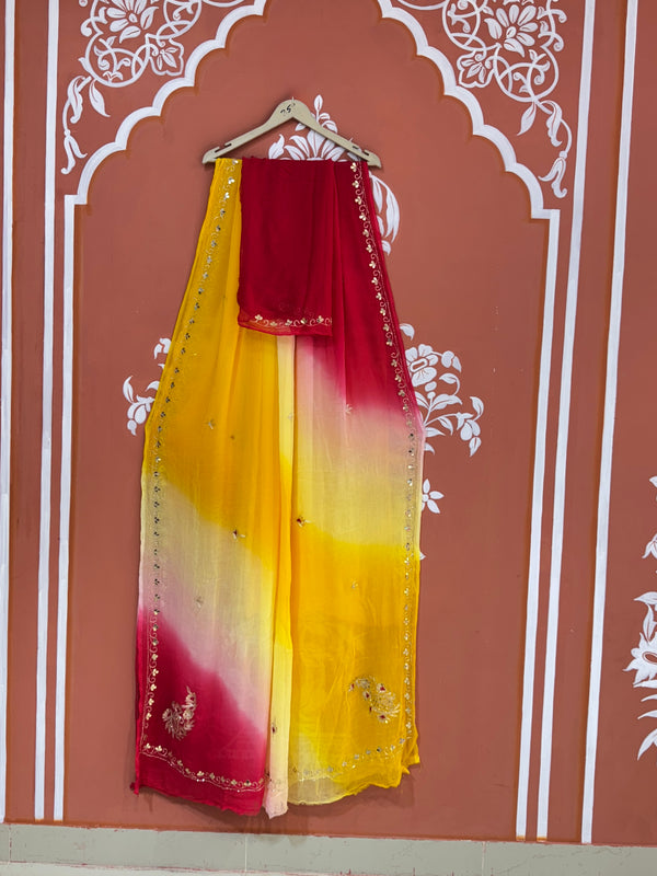 BOX DIE PURE CHIFFON MACHINE WORK SAREE