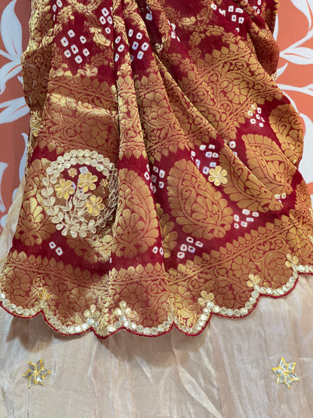 GOTA PATTI COSMOS TISSUE HANDWORK LEHENGA