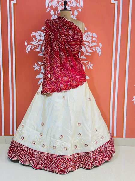 COSMOS TISSUE PURE BHANDEJ GEORGETTE DUPATTA LEHENGA