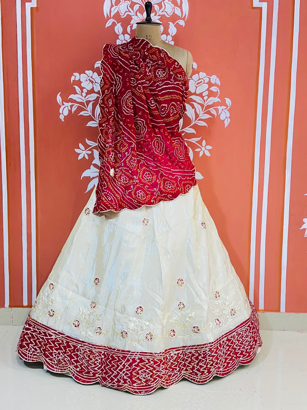 COSMOS TISSUE PURE BHANDEJ GEORGETTE DUPATTA LEHENGA