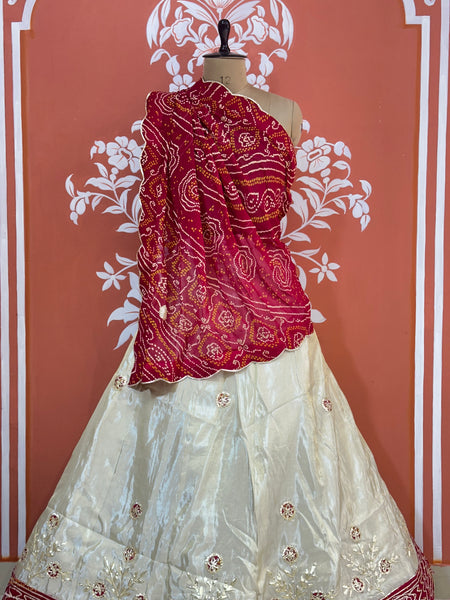 COSMOS TISSUE PURE BHANDEJ GEORGETTE DUPATTA LEHENGA