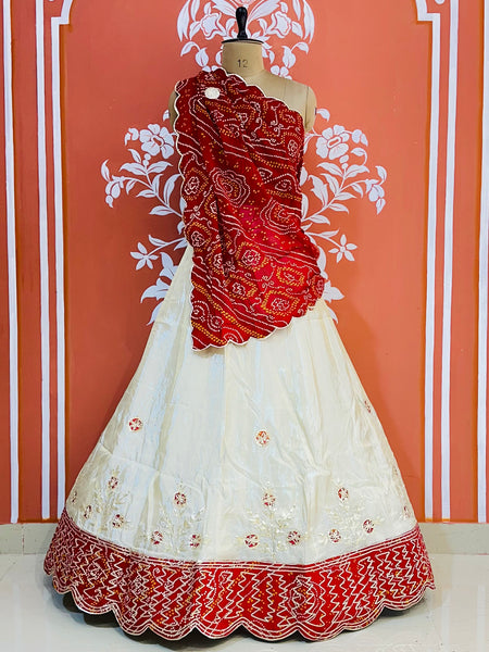 COSMOS TISSUE PURE BHANDEJ GEORGETTE DUPATTA LEHENGA