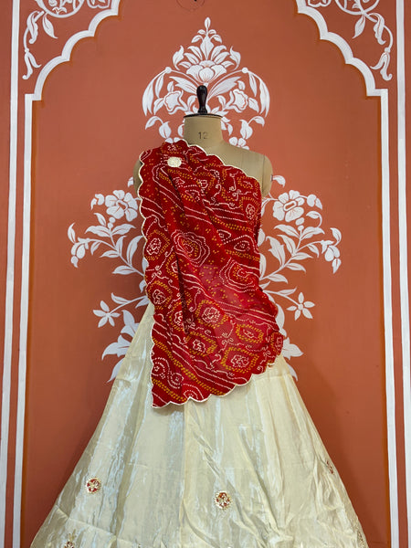 COSMOS TISSUE PURE BHANDEJ GEORGETTE DUPATTA LEHENGA