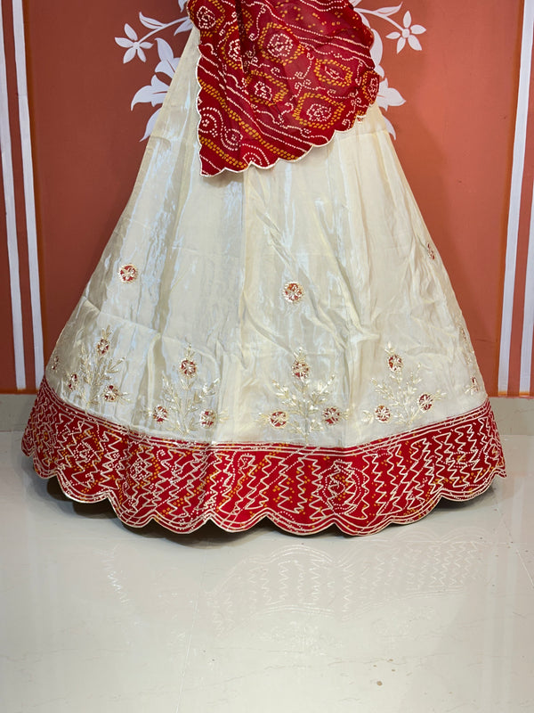 COSMOS TISSUE PURE BHANDEJ GEORGETTE DUPATTA LEHENGA