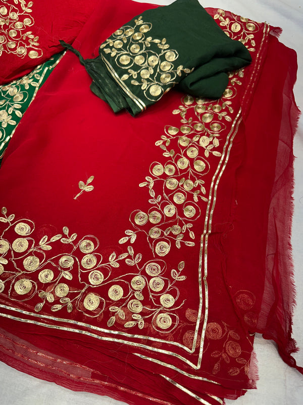 PITTAN WORK PURE CHIFFON SAREE