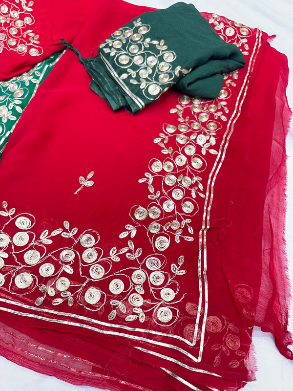 PITTAN WORK PURE CHIFFON SAREE