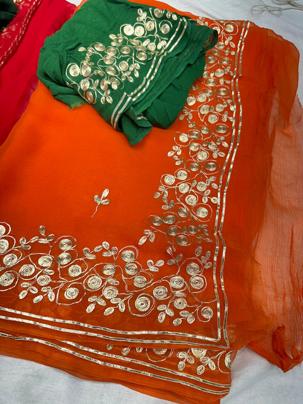 PITTAN WORK PURE CHIFFON SAREE